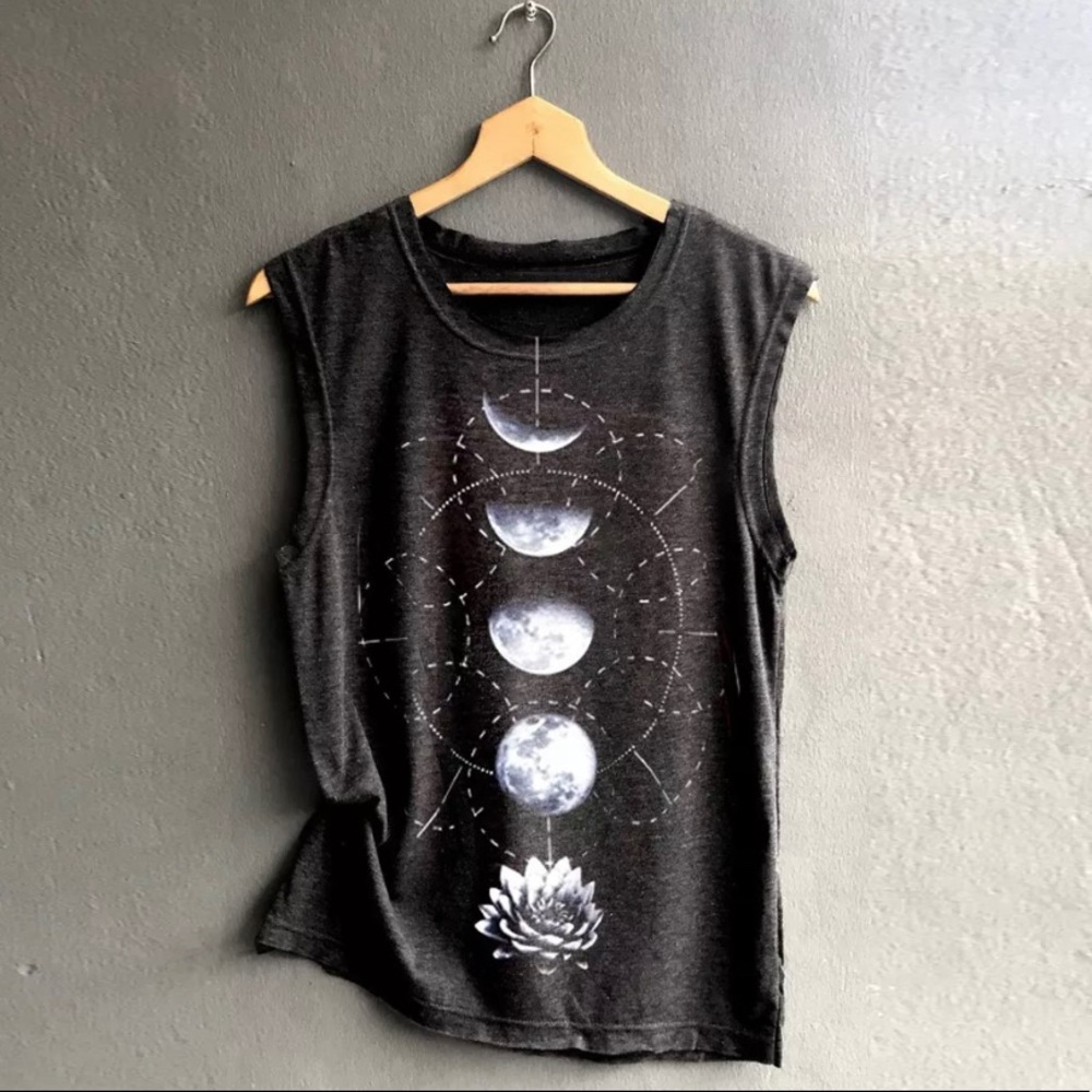 Moon Phases Black Sleeveless Tee